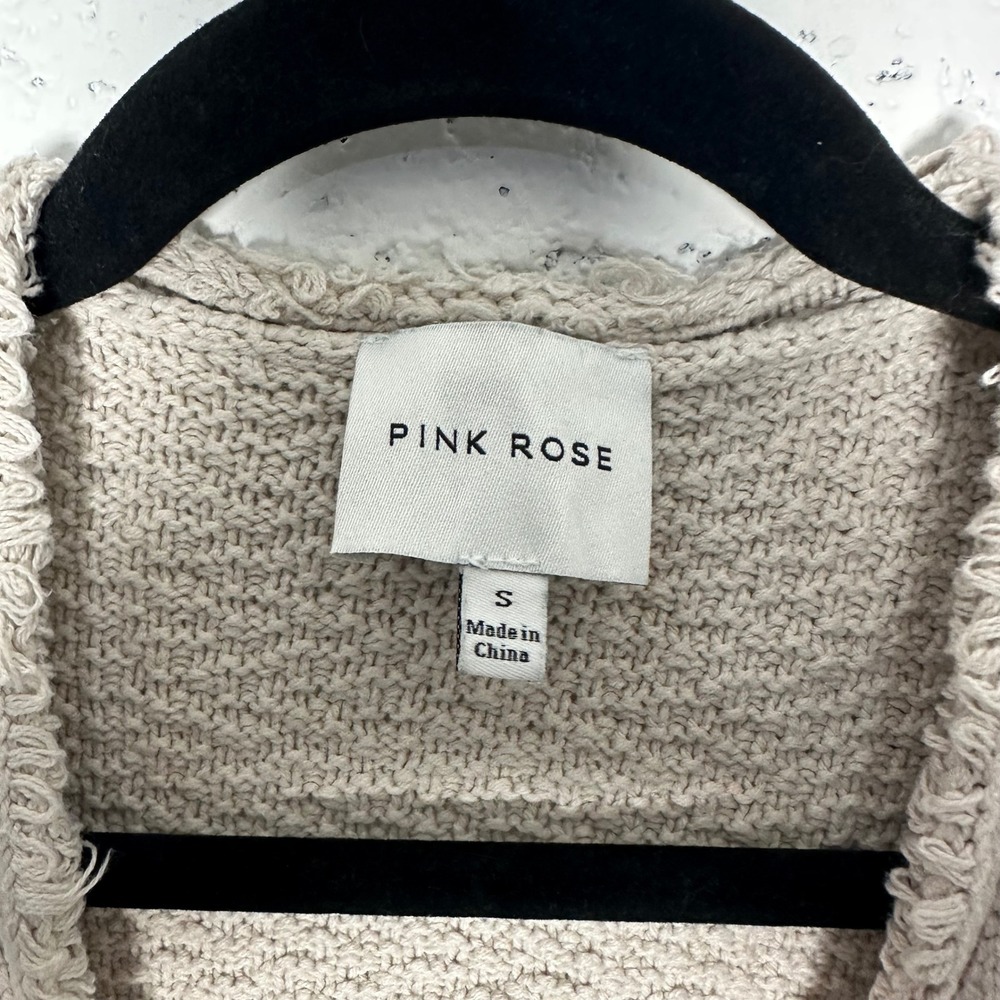 Pink Rose Beige Cable Knit Cropped Tie Front Cardigan Sweater Small cottage core - Picture 3 of 4